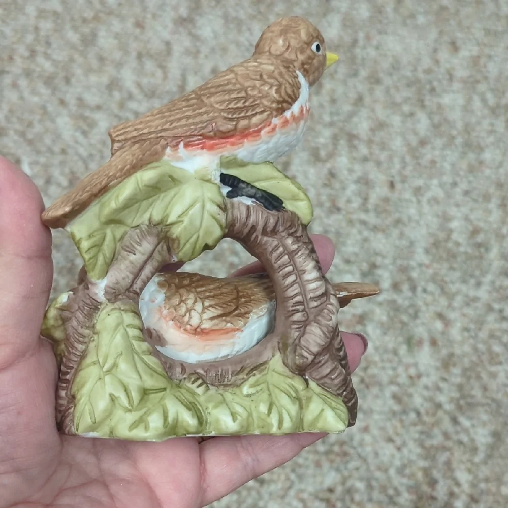 Antique Porcelain Bird Figurine Set - Brown and Yellow Circa 1986 With Box.